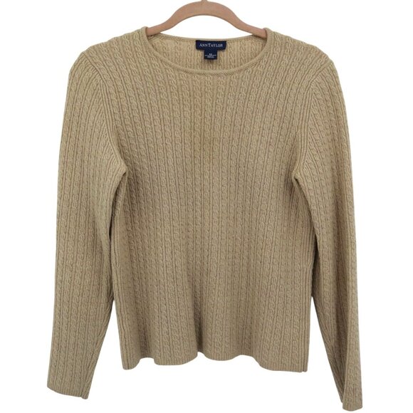 Ann Taylor Wool Cable Knit Sweater Womens XS Beige Fishermancore Preppy Academia - Picture 1 of 16